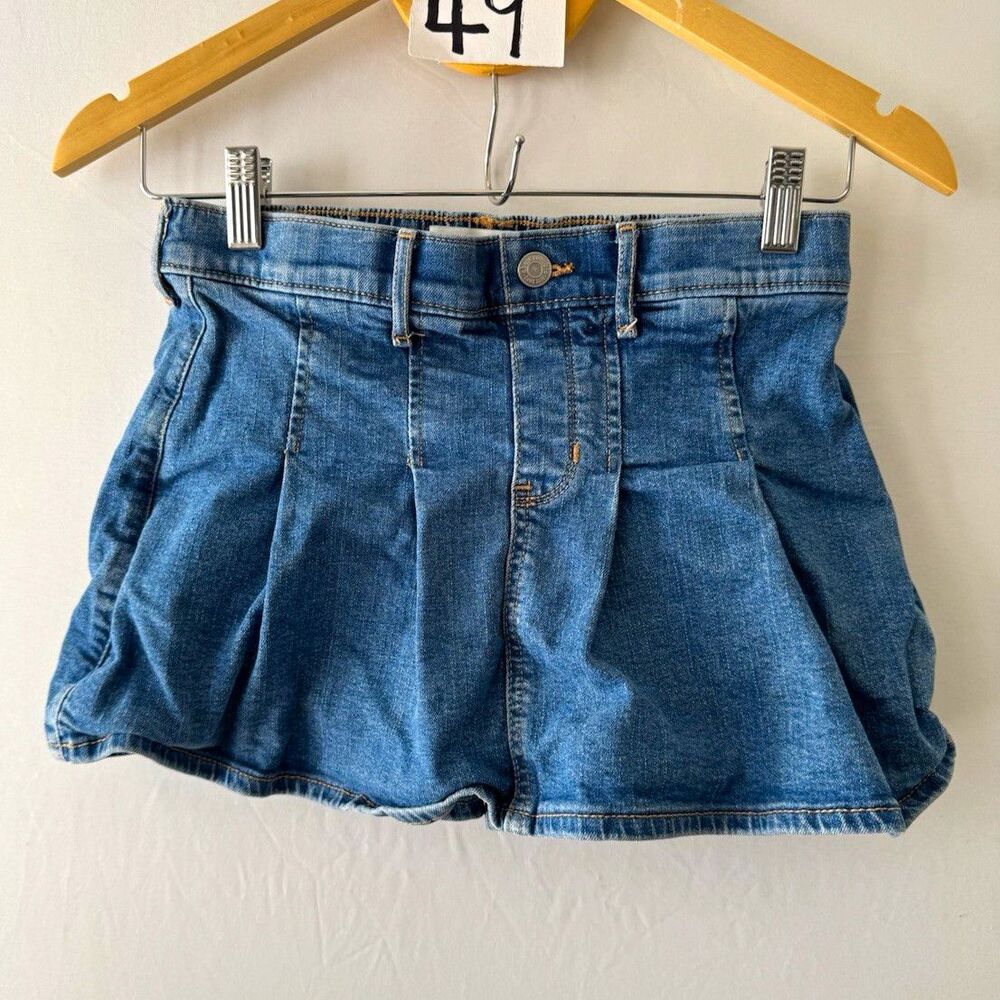 Abercrombie Kids Girls Size 13-14 Blue Denim Shorts Elastic Waist Button Pleated